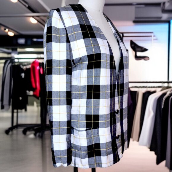 Kasper Plaid Blazer Jacket – Black, White & Yellow Check - Picture 2 of 9